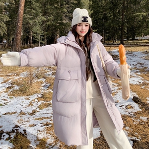 粉紫色50白鸭绒羽绒服女冬季新款学院风中长款保暖加厚面包服外套图片