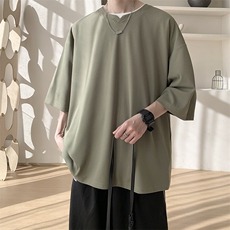 8XL-M冰丝凉感短袖T恤夏季大码V领垂感五分半袖体恤衫DX1206/P35，男装T恤，电商B238