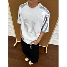 美式复古拼接字母印花圆领宽松男夏季球衣风运动短袖T恤TY139，男装T恤，星座1116A（原606A-3）
