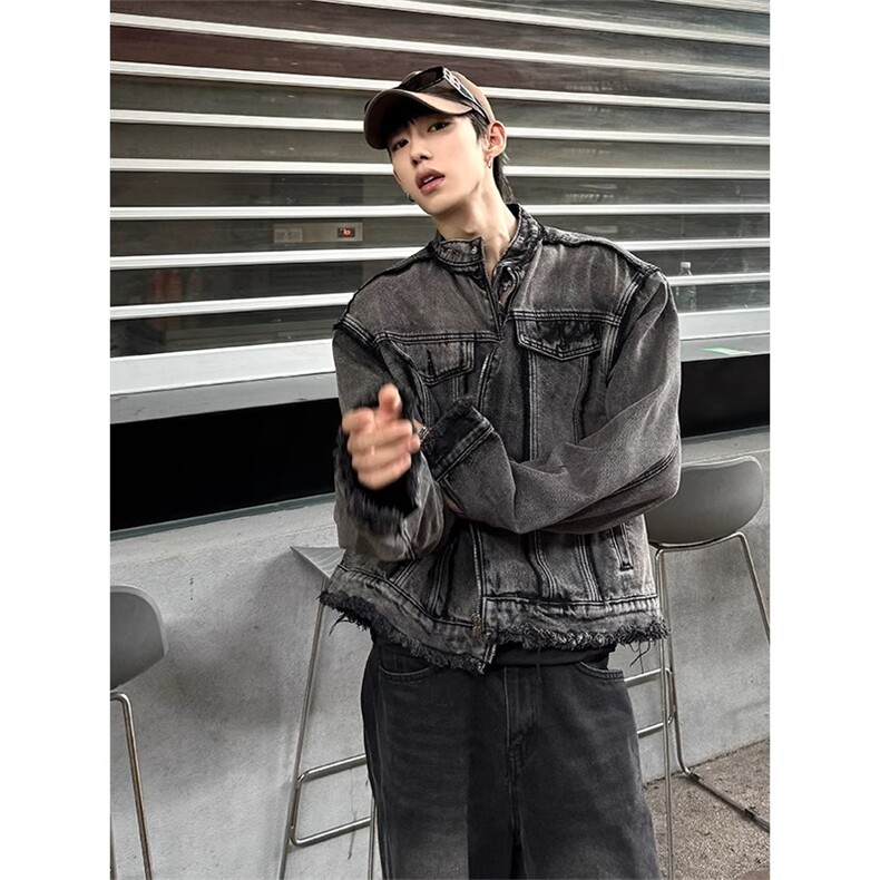 cleanfi垫肩短款牛仔外套男秋季新款痞帅宽松休闲夹克WLJK122-P80,男装工装外套,星座1008