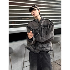cleanfi垫肩短款牛仔外套男秋季新款痞帅宽松休闲夹克WLJK122-P80，男装工装外套，星座1008