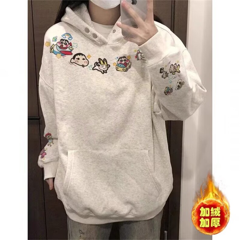爱卡通趣味蜡笔小新印花连帽卫衣加绒韩系慵懒风宽松外套WYW363图片