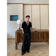 美式潮牌假两件POLO翻领半拉链卫衣男生cleanfit潮流上衣，男装Polo衫，四季星座505