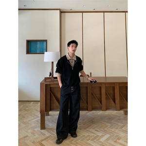 美式潮牌假两件POLO翻领半拉链卫衣男生cleanfit潮流上衣图片