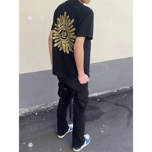 网图有货 美式万针刺绣光明之眼240g纯棉宽松短袖t恤男女A438-P35图片