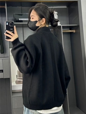 简约百搭纯色重磅拉链休闲宽松毛衣美拉德针织立领开衫ZZS104P65，男装针织衫/毛衣，电商D256A(原A064A)
