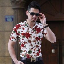 夏季男短袖花衬衫半袖加大潮男韩版花色衬衫205p50模，男装衬衫，星座1203