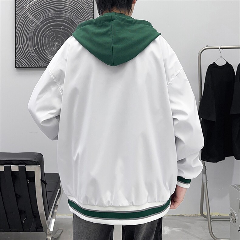 2023春夏款假两件夹克男潮牌ins连帽外套宽松情侣棒球服A5188-P70,男装夹克,电商A178