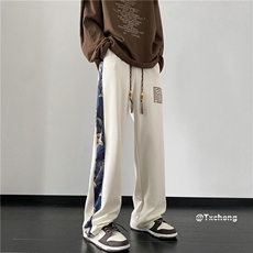 2024菠萝格面料潮小熊印花拼接宽松休闲裤B315-K23395-p45控58，男装休闲裤，电商B315