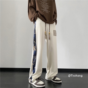 2024菠萝格面料潮小熊印花拼接宽松休闲裤B315-K23395-p45控58图片