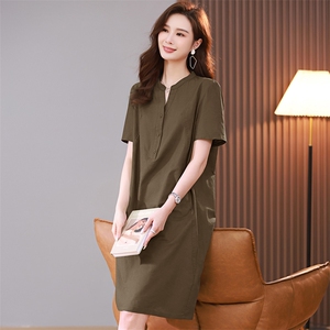 时尚显瘦棉麻连衣裙 夏季新款休闲宽松大码女装图片