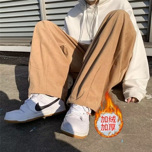 美式复古灯芯绒裤子男春秋vibe潮高街ins潮牌阔腿长裤拖地男裤