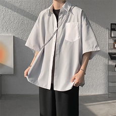 仓库现货CS1120-特批25条纹撞色拼接百搭痞帅大码短袖衬衫，男装衬衫，电商A059