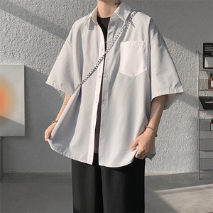 仓库现货 CS1120-特批25 条纹撞色拼接百搭痞帅大码短袖衬衫图片