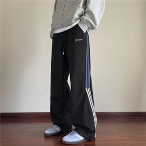 抖音品质冬季加绒加厚潮条纹宽松休闲卫裤B313-K842JR-特p45控88图片