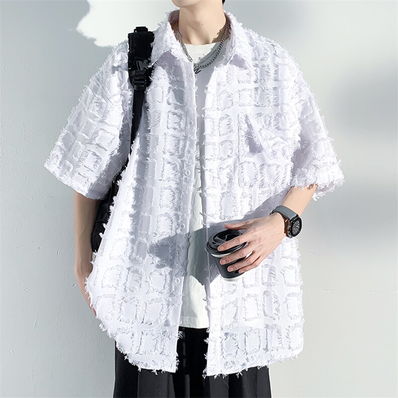 特批38无差价2024夏季港风潮流磨毛休闲短袖衬衫男大码CD803短袖,男装衬衫,电商A001-1