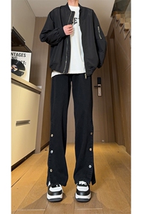 现货 美式高街宽松直筒休闲排扣开衩牛仔裤男 K5819-P55 控78图片