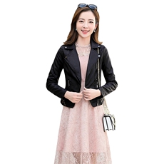 气质水洗皮时尚短款皮衣翻领修身拉链潮流2021年春季，女装皮衣，阿菲诺依