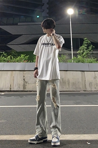 夏季美式高街ins小众破洞牛仔裤货号K755P6578图片