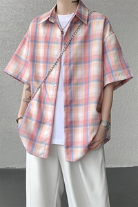 8XL-M格子短袖衬衫男夏季薄款DK制服衬衣JK学院风半袖外套DC28004图片