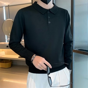 社会小伙男士长袖针织衫秋季新款纯色痞帅毛衣翻领POLO衫 MQ125图片