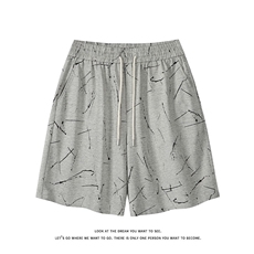 印花抽绳短裤男女宽松松紧腰百搭运动时尚百搭裤子DK8702-特价P35，男装牛仔裤，电商A007