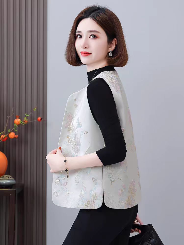 新中式风马甲女士春秋2025新款春季高级感马夹妈妈坎肩唐装外套,女装马甲,燕颉服饰