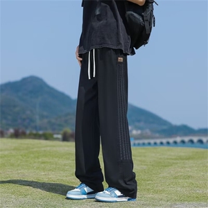 阔腿卫裤男夏直筒条纹休闲裤仿牛原版布料立体腰运动裤子 KX1521图片