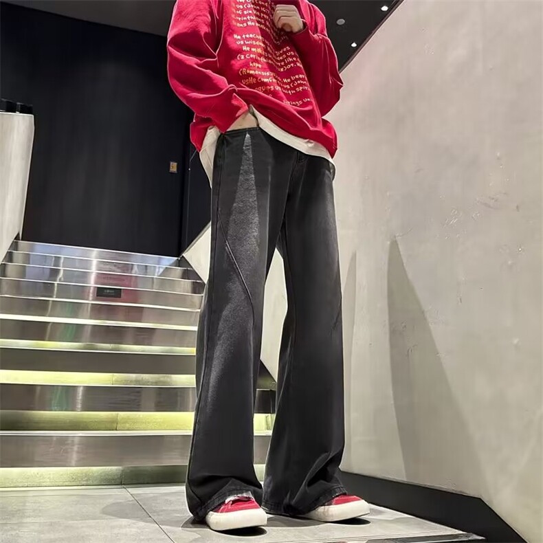 牛仔裤男春秋渐变水洗做旧痞帅微喇裤子高街直筒休闲长裤~NK7072,男装牛仔裤,星座601-2