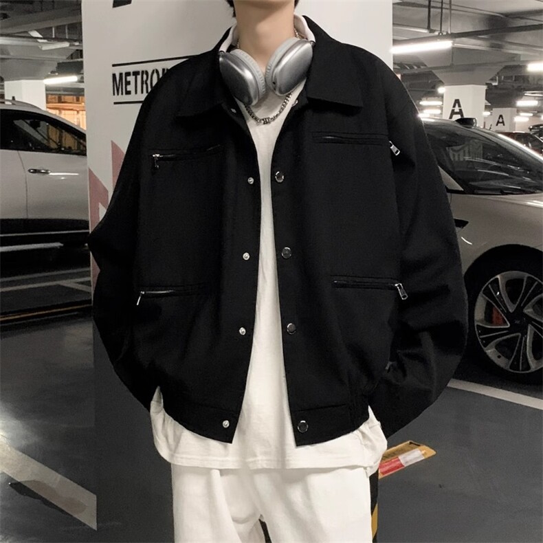 秋冬短款翻领外套男休闲潮牌痞帅日系复古港风青少年韩版美式夹克，男装夹克，星座506A