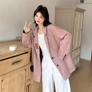 休闲粉色气质西装外套女春秋2025新款超火百搭今年流行设计感西服图片
