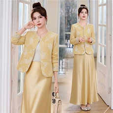 新中式G风套装女2026春新款优雅时尚复古盘扣刺绣文艺范两件套裙，女装套装/套裙，卡杰菲