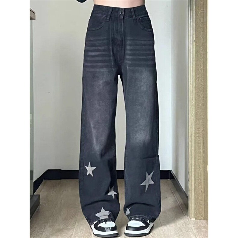 美式高街牛仔裤女春夏高腰显瘦直筒宽松小个子阔腿裤小众NA1137,男装牛仔裤,星座1116A（原606A-3）