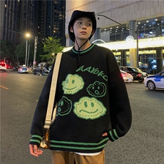 秋冬情侣款新款针织衫圆领毛衣男装港风宽松外套X5557-P75控89，男装针织衫/毛衣，电商A061-1