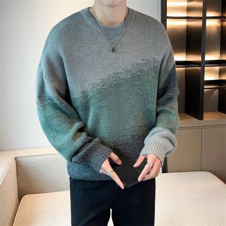 渐变色休闲圆领毛衣男2024冬季新款潮流宽松慵懒风针织衫MY07,男装针织衫/毛衣,星座1116A-2（原606A-1）
