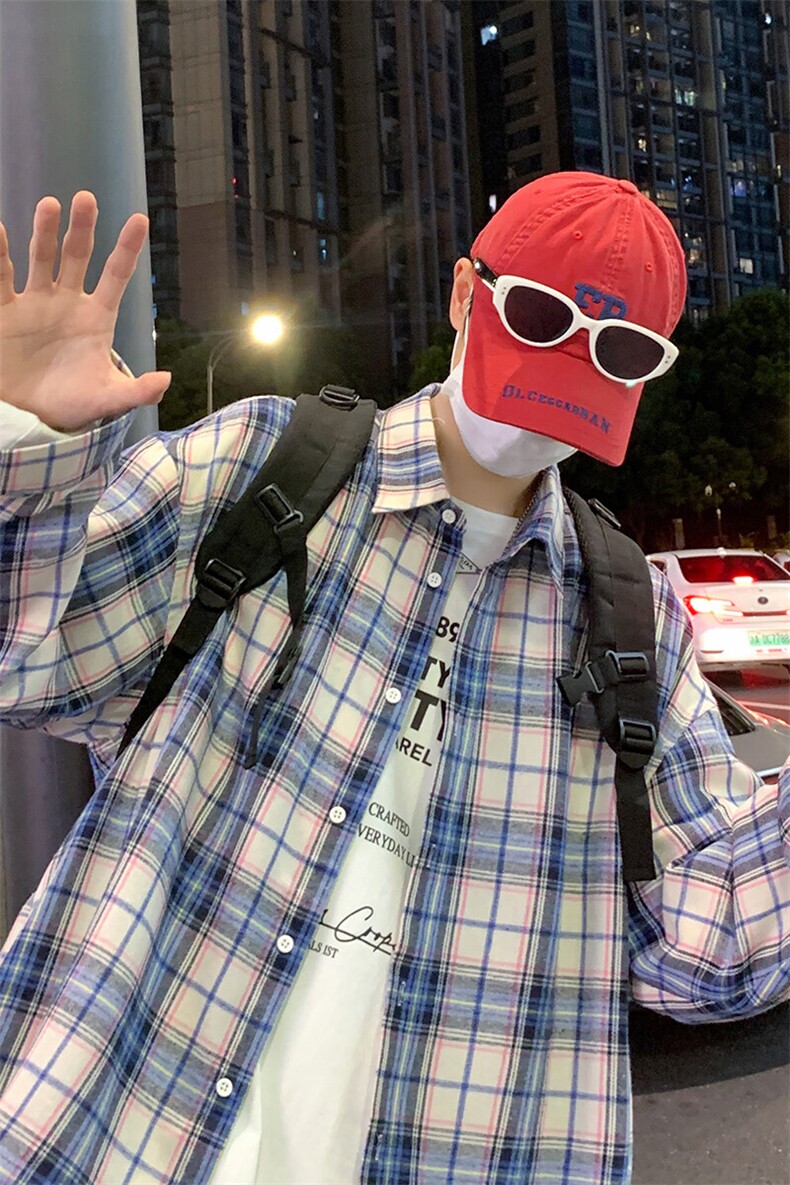 特批2026春款港风夜景长袖小方格衬衫S80P38控55,男装衬衫,电商A247