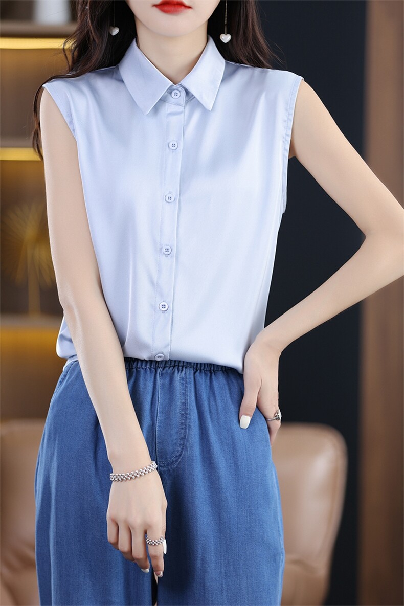 2025夏季新款女士无袖衬衫简约百搭,女装衬衫,臻维羊绒