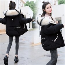 小个子派克棉服2023年冬季新款女装休闲气质绣花大毛领棉衣，女装棉衣/棉服，关键词