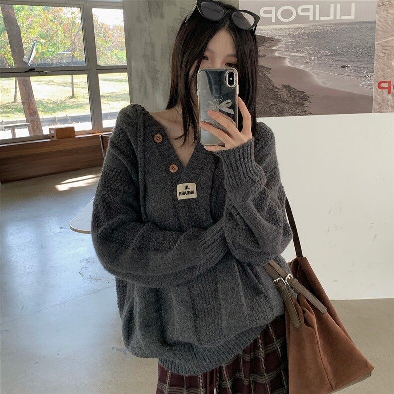 长袖上衣针织衫女设计感连帽提花打底衫女秋冬保暖毛衣图片