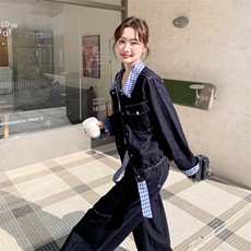 新款有货蓝色牛仔休闲套装有腰带5527P205K328，女装套装/套裙，2C176