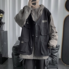 工装外套男连帽秋季ins港风潮牌机能夹克假两件上衣服JK808-P65，男装夹克，星座1008-1