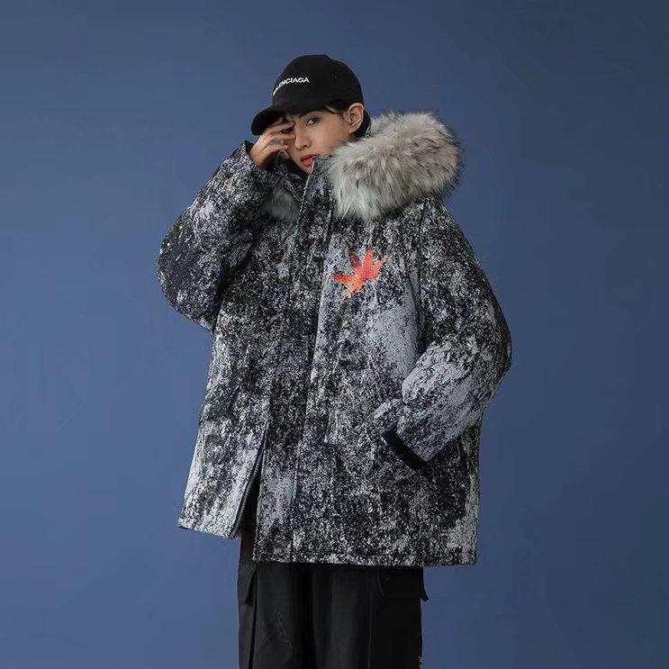 情侣装冬装潮棉衣女宽松潮牌ins网红毛领扎染棉服韩版学生棉袄,男装棉衣,星座1210-1