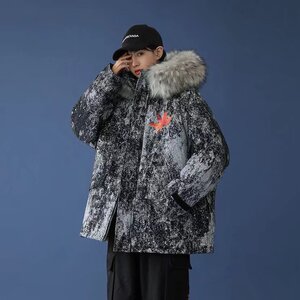 情侣装冬装潮棉衣女宽松潮牌ins网红毛领扎染棉服韩版学生棉袄