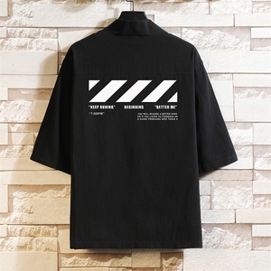 HF59128-P40风汉服男开衫外套七分袖道袍 砖墙挂拍图片