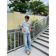 夏季短袖花衬衫男款宽松休闲沙滩服彩色上衣海岛风潮WLC211-P29，男装T恤，星座1008