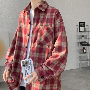 8XL-M格子衬衫男长袖秋季美式复古潮宽松衬衣外套CS516P55控78