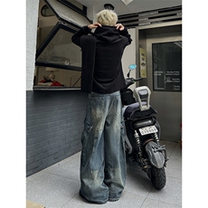 落肩袖慵懒风氛围感街头卫衣连帽竖纹肌理休闲卫衣HY856P55控88，男装卫衣，电商A102B