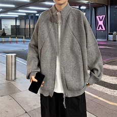 双拉链针织开衫男女韩版潮流宽松2024秋冬ins毛衣外套MZ443-P64，男装针织衫/毛衣，星座412-2