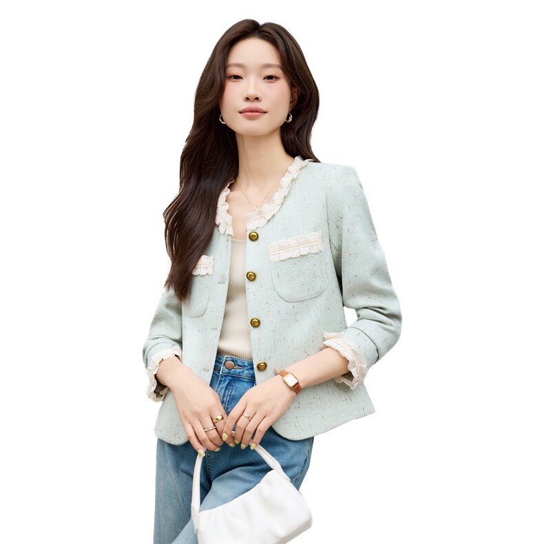 现货2025秋季新款小香风气质简约长袖短款小外套女,女装短外套,时尚风爆