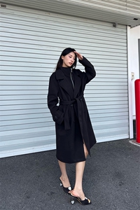 设计感假两件毛呢大衣男女中长款过膝西装领呢子风衣-FY913特P95图片